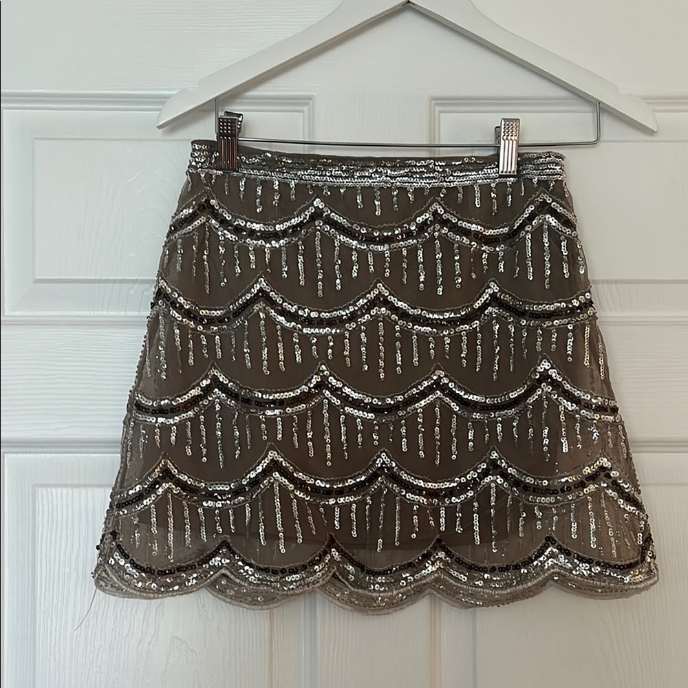 Elegant Sequin Skirt - Silver and Brown